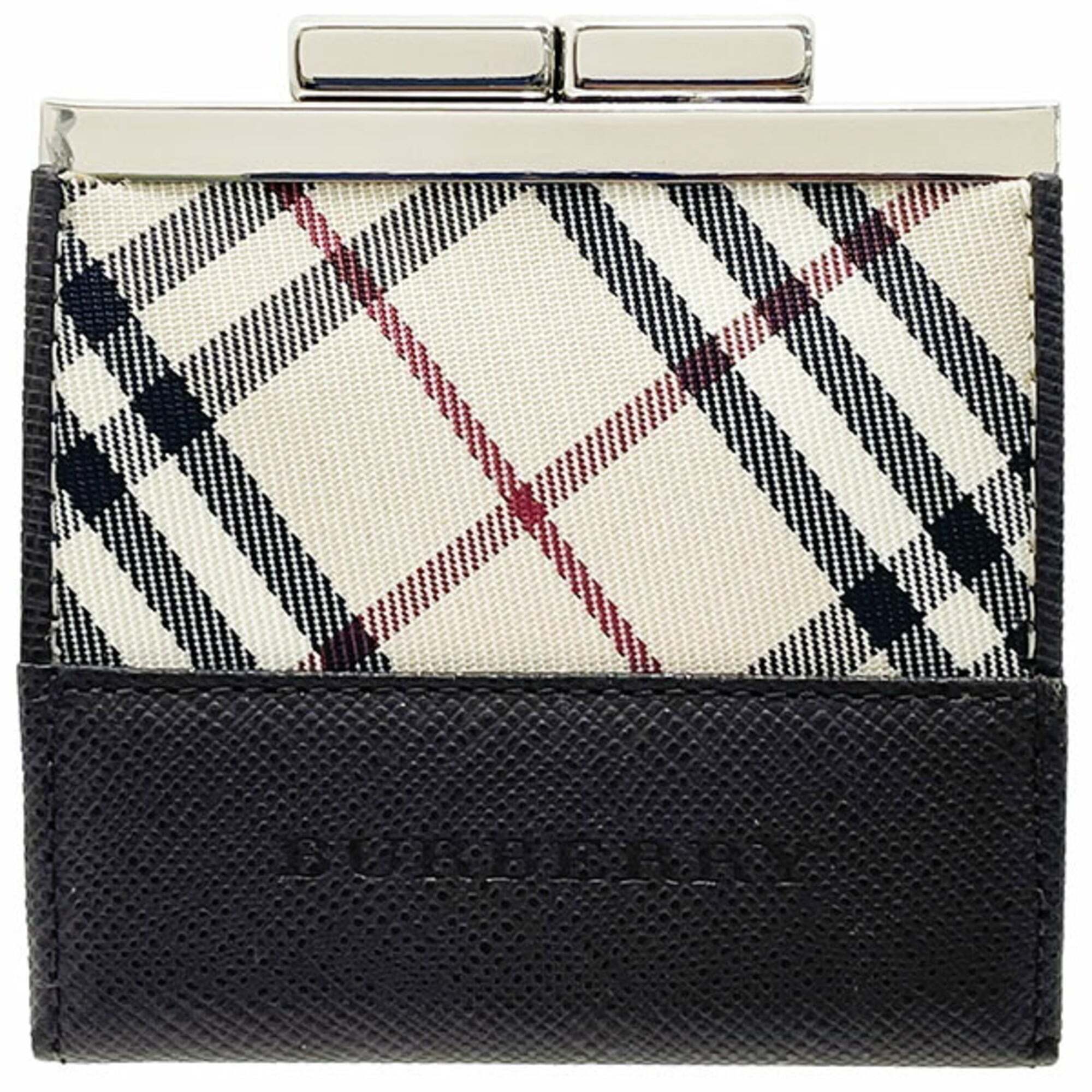 Burberry Check Coin Case, Nylon & Leather, Beige Dark Brown, Wallet Ss-17567